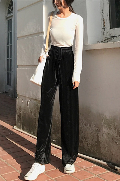 Κομψά βελούδινα παντελόνια με υψηλή μέση και διάφορα χρώματα
