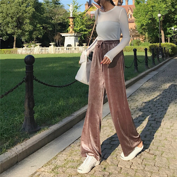 Κομψά βελούδινα παντελόνια με υψηλή μέση και διάφορα χρώματα