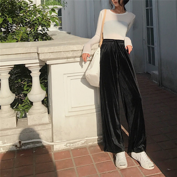 Κομψά βελούδινα παντελόνια με υψηλή μέση και διάφορα χρώματα