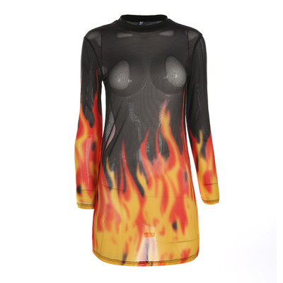 Σύντομο διαφανές γυναικείο φόρεμα με εντυπωσιακή εκτύπωση