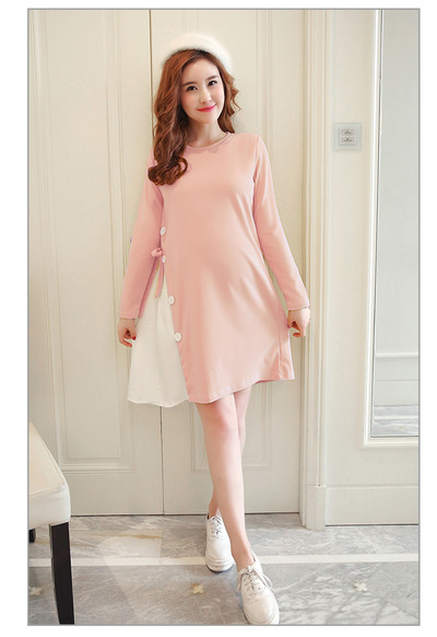 Καθημερινό φόρεμα για έγκυους με κολάρο σε σχήμα O και διακοσμητικό μοτίβο σε διάφορα χρώματα