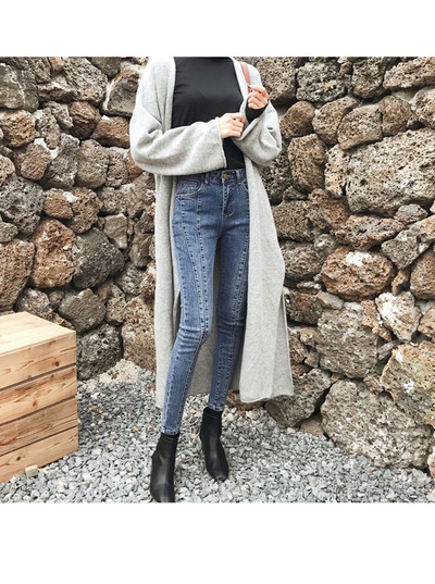Blugi eleganti de dama cu talie inalta in albastru