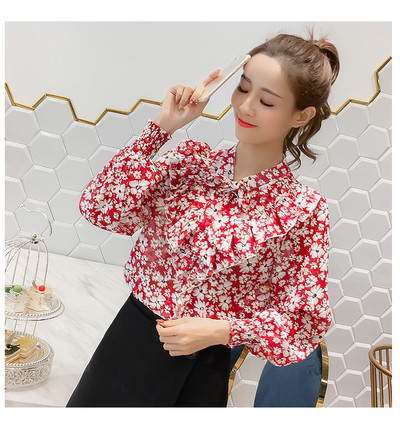 Női sifon ing virágos motívumokkal és szalaggal