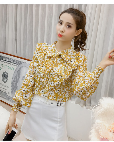 Női sifon ing virágos motívumokkal és szalaggal