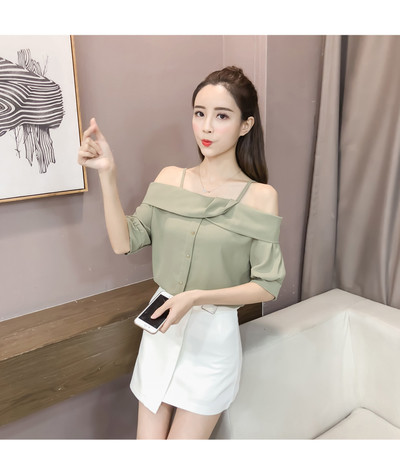 Casual γυναικείο πουκάμισο με μανίκια 3/4 και πεσμένους ώμους σε διάφορα χρώματα