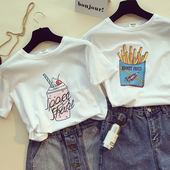 Καλοκαίρι κοντό μανίκι με πολύχρωμες κινούμενες εφαρμογές - Λευκό