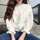 άνοιξη δαντέλα Γυναικεία μπλούζα με φαρδιά μανίκια