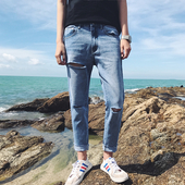 Мъжки пролетно-летни дънки - тъмни и светли с цепки