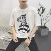 Модерна памучна блуза с илюстрирана зебра в бял и черен цвят