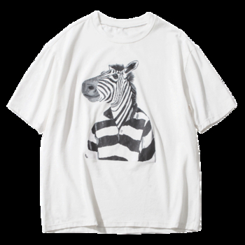 Модерна памучна блуза с илюстрирана зебра в бял и черен цвят