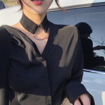 Κομψή γυναικεία μεταξωτό πουκάμισο με μακριά μανίκια σε δύο χρώματα