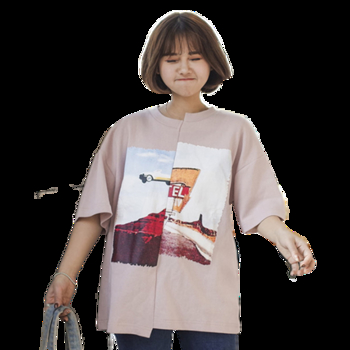Дълга женска тениска с къс ръкав тип туника