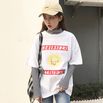 Дамска ежедневна тениска с къс ръкав с щампа в три цвята