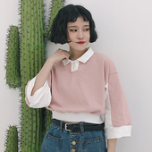 Ежедневна дамска блуза с дълъг широк ръкав и малка якичка