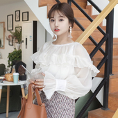 Όμορφη shirt κυρίες μετάξι με μακριά, φαρδιά μανίκια