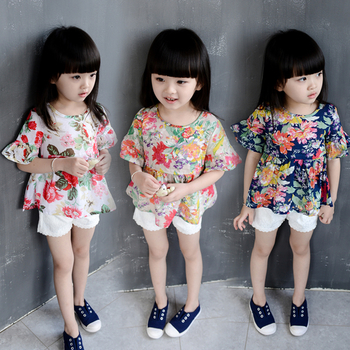 Свежа пролетно-лятна риза с къс ръкав с флорални мотиви за момичета в 2 цвята