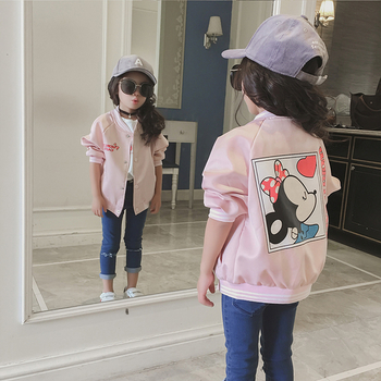 Λεπτό ανοιξιάτικο μπουφάν για κορίτσια με κινούμενα στοιχεία σε ροζ  χρώμα