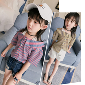 Интересен модел риза за момичета - раирана с голи рамене