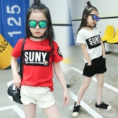 Много стилна блузка с къс ръкав за момиче в четири различни цвята и надпис