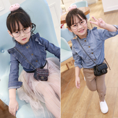 Дънкова ежеднвна ризка с широки ръкави за момиченце 