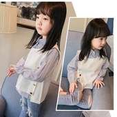 Σετ ριγέ πουκάμισο και  λευκή ζακέτα για κορίτσια