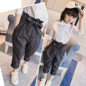 Актуални небрежни панталони за момичета с колан-панделка