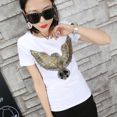 Уникална дамска блуза в черно и бяло с апликация орел