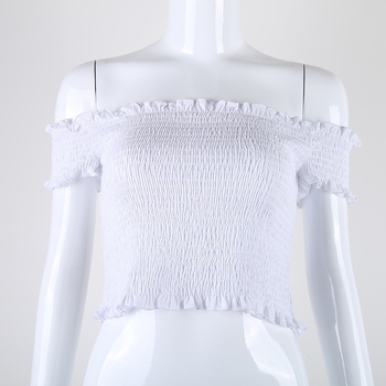 Еластична памучна дамска къса блуза без ръкави в бял и черен цвят
