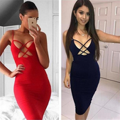 Κομψό κυρίες μοτίβο βραδινό φόρεμα σε κόκκινο και σκούρο μπλε χρώμα