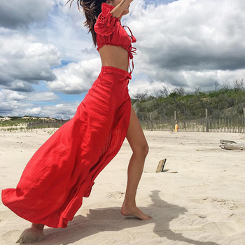 Страхотен летен дамски комплект в червен цвят