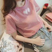 Φρέσκα κυρίες βελούδο μπροκάρ T-shirt με κοντά μανίκια