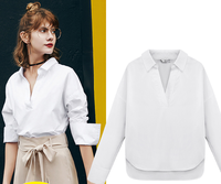 Μεγάλη γυναίκες καθημερινά πουκάμισο με μακριά μανίκια και V λαιμόκοψη