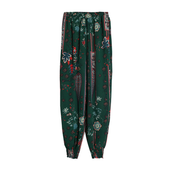 Ευρεία σκούρο πράσινο παντελόνι με floral διακοσμήσεις