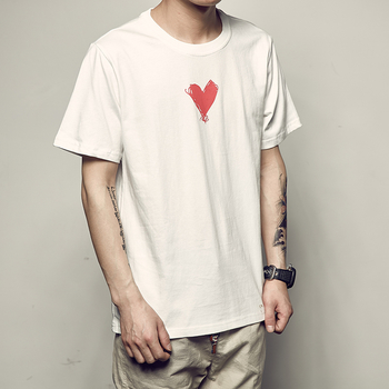 Βαμβάκι λευκό T-shirt με κοντά μανίκια και απλικέ καρδιά