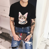 πουκάμισο Casual των ανδρών με ένα πολύ ενδιαφέρον και όμορφο κέντημα μιας γάτας