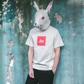 Βαμβάκι λευκό T-shirt με ένα μικρό λουλούδι εκτύπωσης