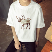 Интересна дълга мъжка тениска с апликация елен