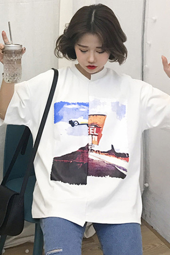 Екстравагантна дамска широка тениска с апликация в два цвята