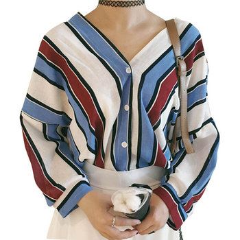 Οι γυναίκες λαμπερό πουκάμισο με μακριά μανίκια και V λαιμόκοψη