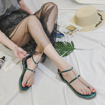 Стилни дамски сандали с метален елемент в черен и зелен цвят