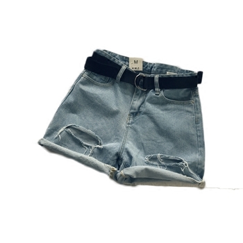 Къси дамски дънкови панталони леко накъсани в 2 нюанса на син цвят