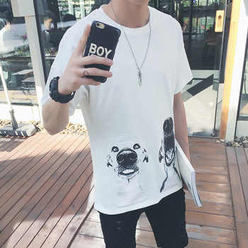 Мъжка тениска със забавна щампа на кучета - бяла и черна