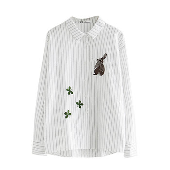 Спортно-елегантна дамска раирана риза със зайчета в два цвята