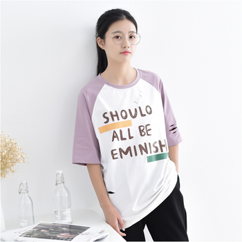 Ултрамодерна ежедневна дамска тениска с широки 3/4 ръкави от памук