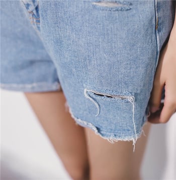 Hit σύντομο τζιν παντελόνι γυναικών με υψηλή μέση και ευρύ πόδια κατακερματισμένη
