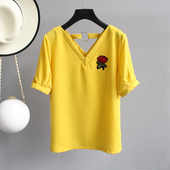 Дамски тениска с къс ръкав с V-образно : Червена Жълта Бяла