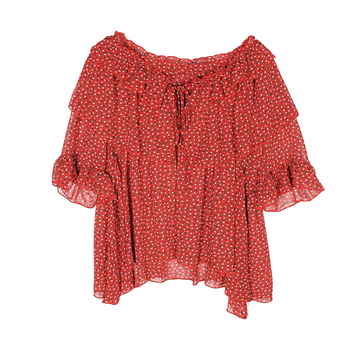 Дамска свободна блуза с 3/4 ръкави, в червен цвят
