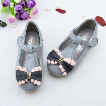 Стилни детски сандали за момичета с панделка декорация в сив и бежов цвят
