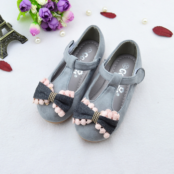 Стилни детски сандали за момичета с панделка декорация в сив и бежов цвят