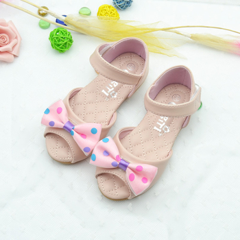 Детски сладки сандали за момичета с панделка на точки 